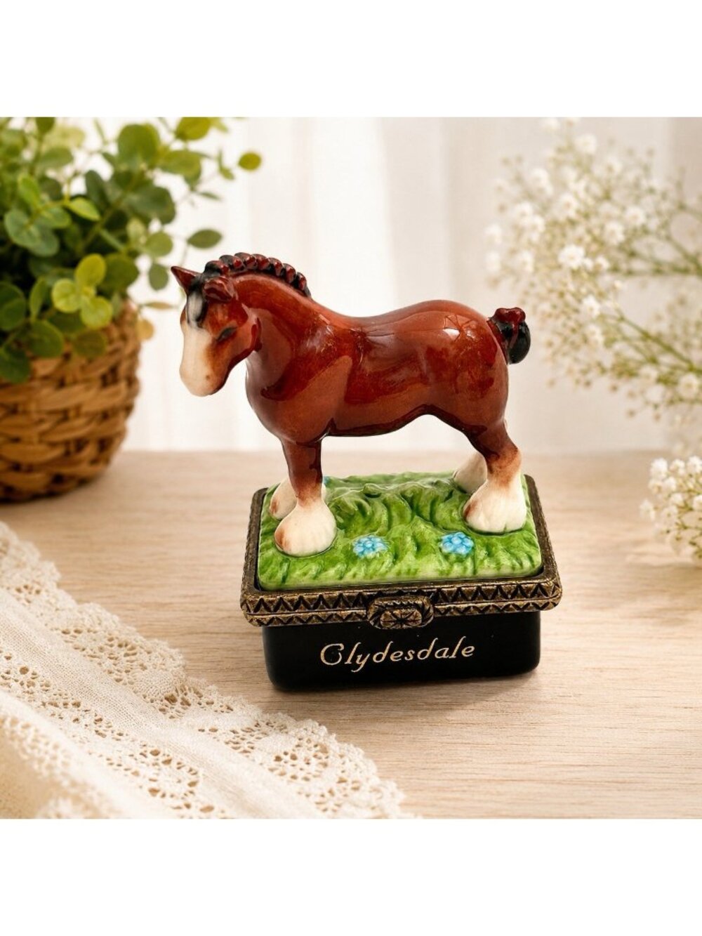 PHB Midwest of Cannon Falls Clydesdale Horse Trinket Box Porcelain Equestrian
